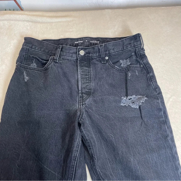 Old navy high rise slouchy straight jeans black distressed buttonfly size 12 - Picture 5 of 8